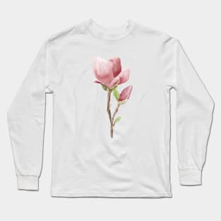 Blush pink magnolia branch Long Sleeve T-Shirt